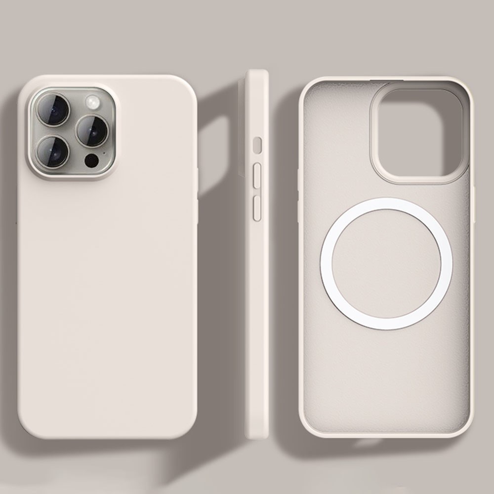 For iPhone 15 Pro Case Compatible with MagSafe Ultra Thin Liquid Silicone + PC Phone Cover - Antique White