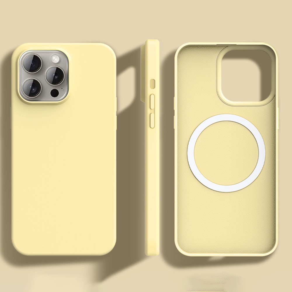 For iPhone 15 Pro Case Compatible with MagSafe Ultra Thin Liquid Silicone + PC Phone Cover - Light Yellow