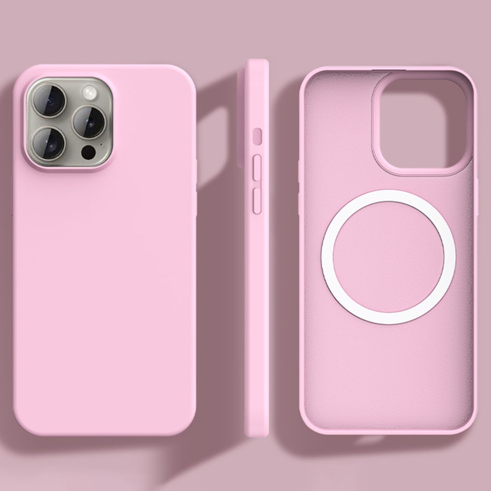 For iPhone 15 Pro Case Compatible with MagSafe Ultra Thin Liquid Silicone + PC Phone Cover - Sakura Pink