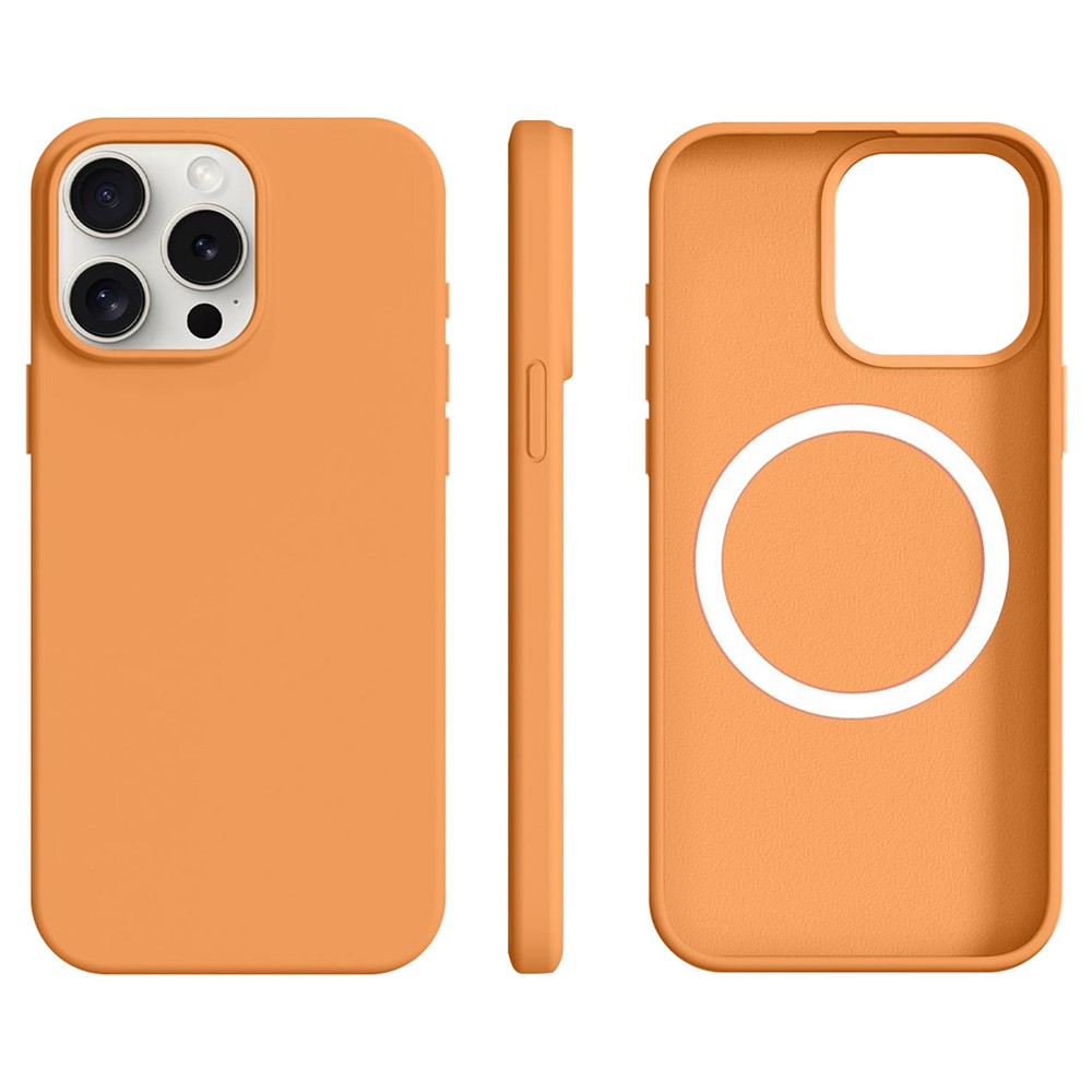 For iPhone 15 Pro Case Compatible with MagSafe Ultra Thin Liquid Silicone + PC Phone Cover - Sunset Orange