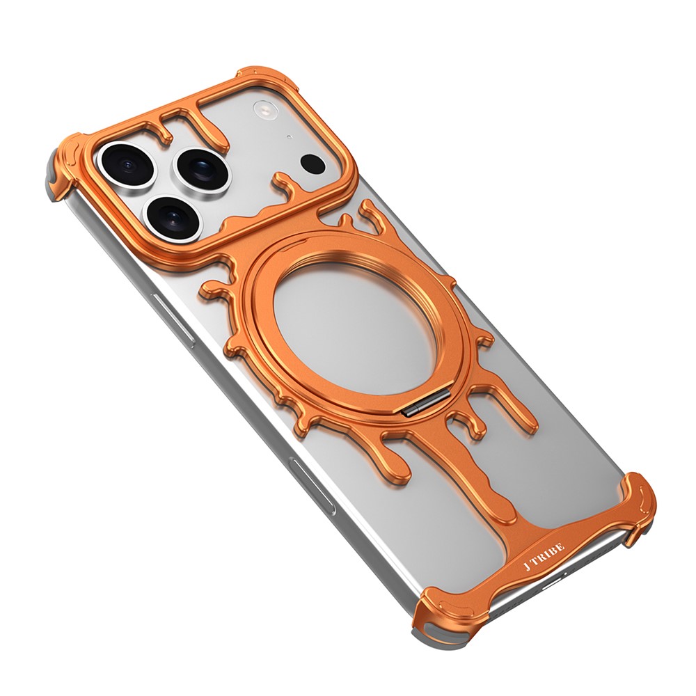 Glacier Series for iPhone 17 Pro Max Bumper Case Rotating Kickstand Metal Phone Cover Compatible with MagSafe - Orange