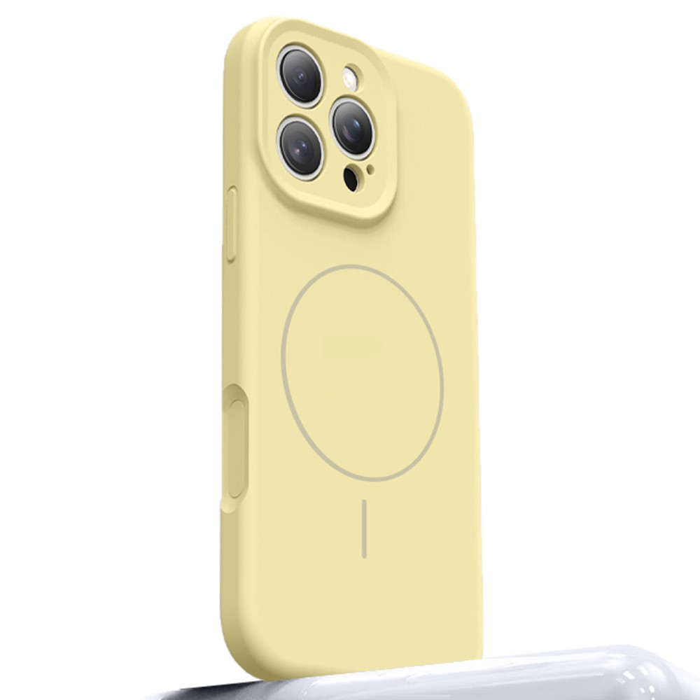For iPhone 16 Pro Case Compatible with MagSafe Liquid Silicone + PC Phone Cover with Camera Touch Control Button - Light Yellow