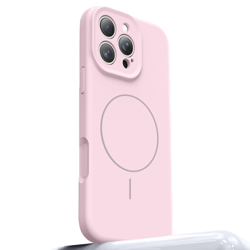For iPhone 16 Pro Max Case Compatible with MagSafe Liquid Silicone + PC Phone Cover with Camera Touch Control Button - Pink