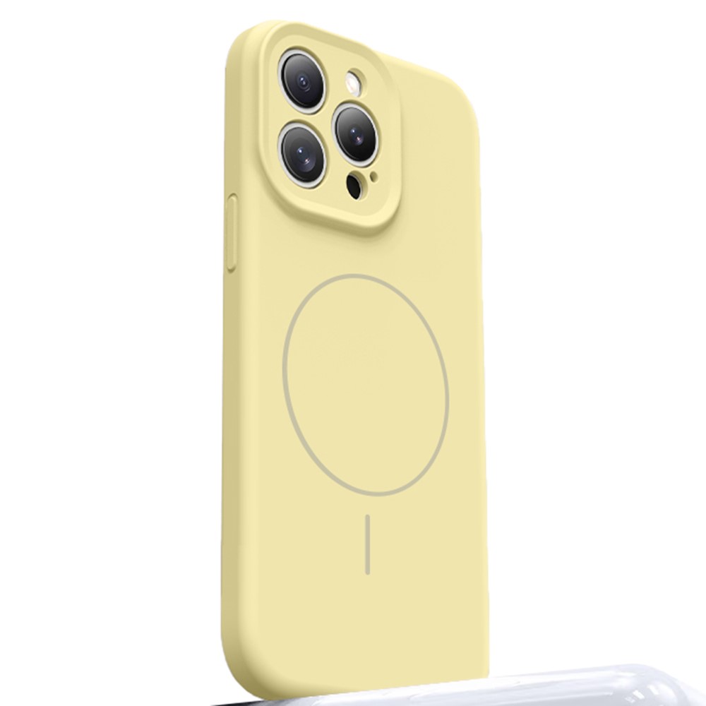 For iPhone 15 Pro Max Case Compatible with MagSafe Soft Skin-Touch Liquid Silicone + PC Phone Cover - Light Yellow