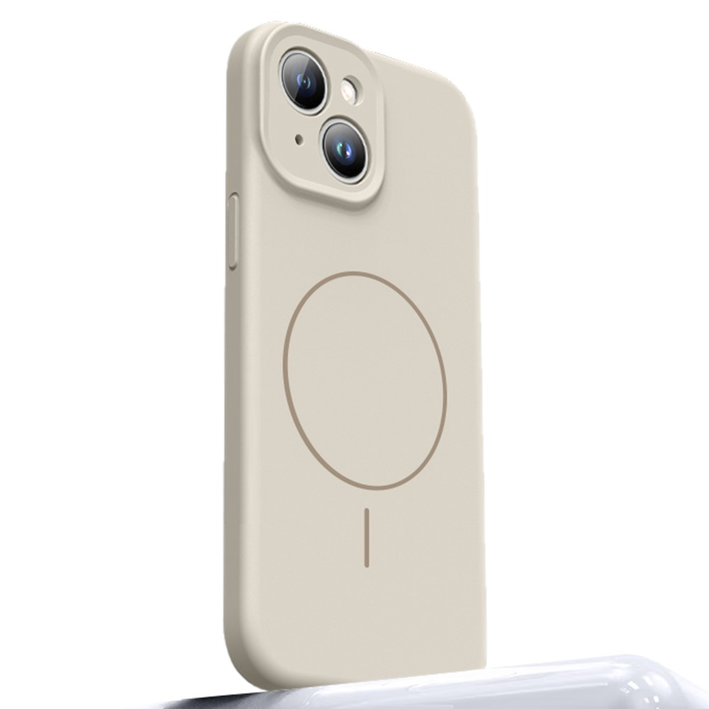 For iPhone 15 Case Compatible with MagSafe Soft Skin-Touch Liquid Silicone + PC Phone Cover - Antique White