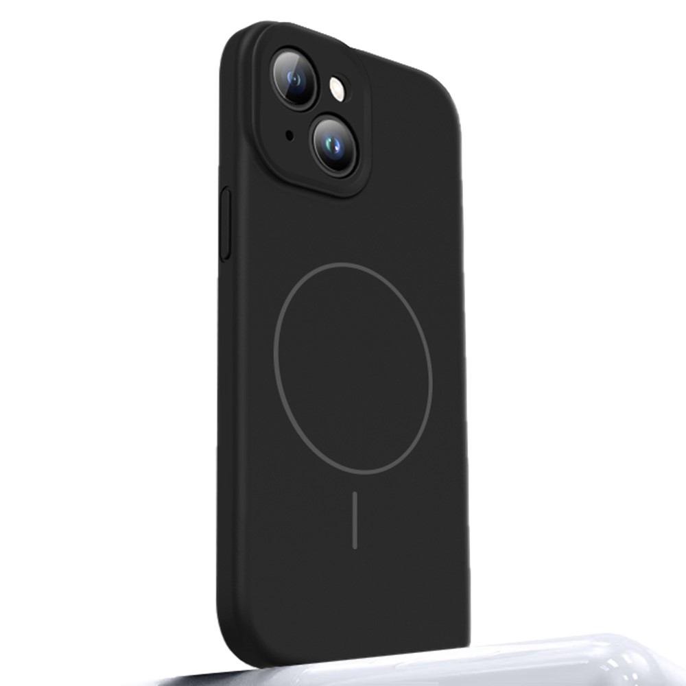 For iPhone 15 Case Compatible with MagSafe Soft Skin-Touch Liquid Silicone + PC Phone Cover - Black