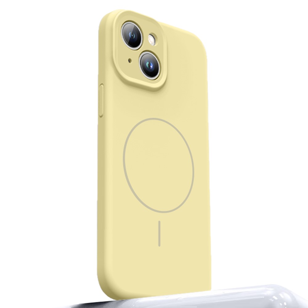 For iPhone 15 Case Compatible with MagSafe Soft Skin-Touch Liquid Silicone + PC Phone Cover - Light Yellow