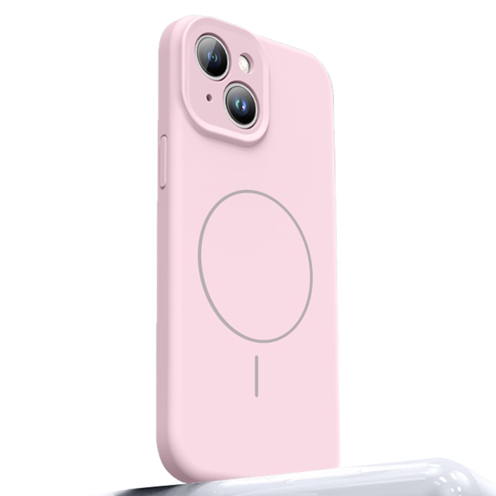 For iPhone 15 Case Compatible with MagSafe Soft Skin-Touch Liquid Silicone + PC Phone Cover - Pink
