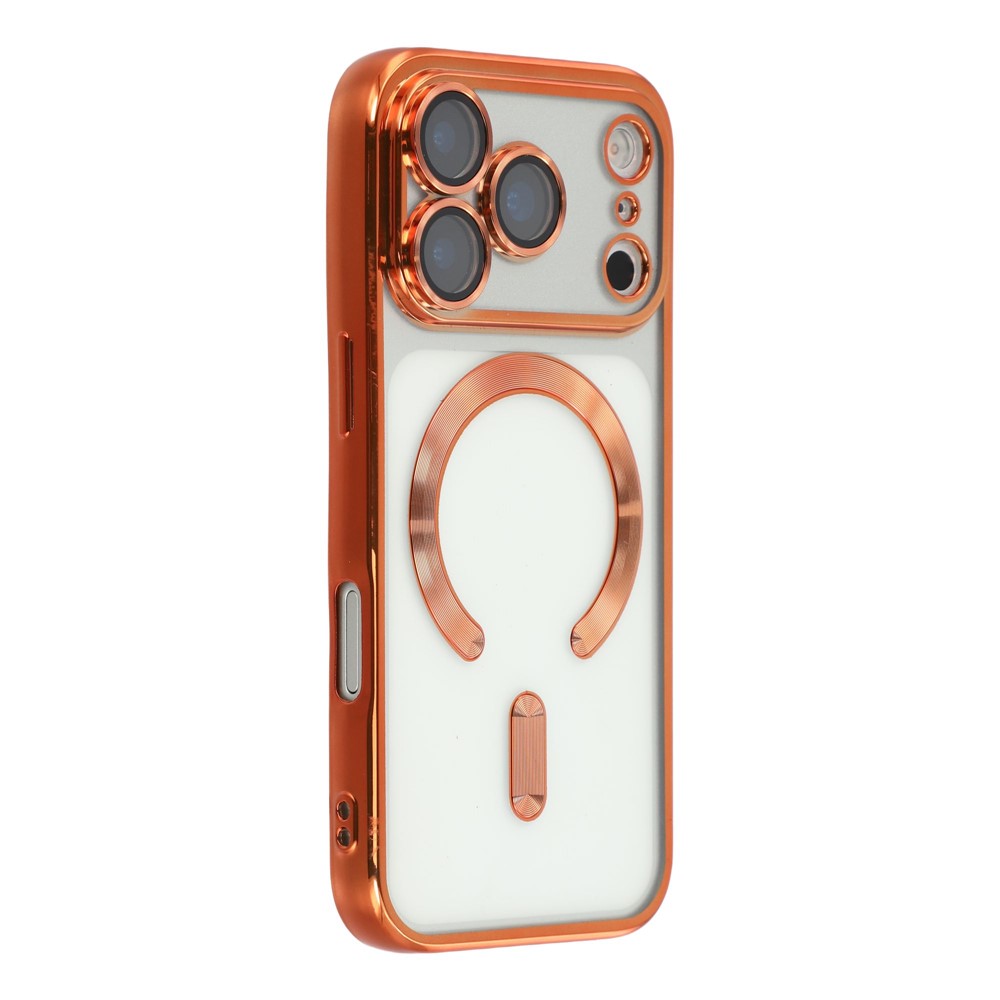 For iPhone 17 Pro Magnetic Case CD Veins Glass Lens Guard TPU Phone Back Cover - Orange