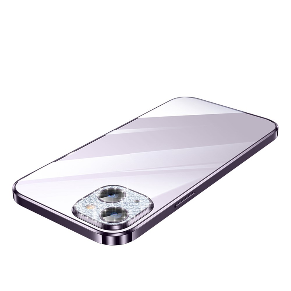 SULADA Glad Eye Series for iPhone 14 Rhinestone Decor Electroplating TPU Phone Case Tempered Glass Full Camera Lens Protection Transparent Cover - Purple-1