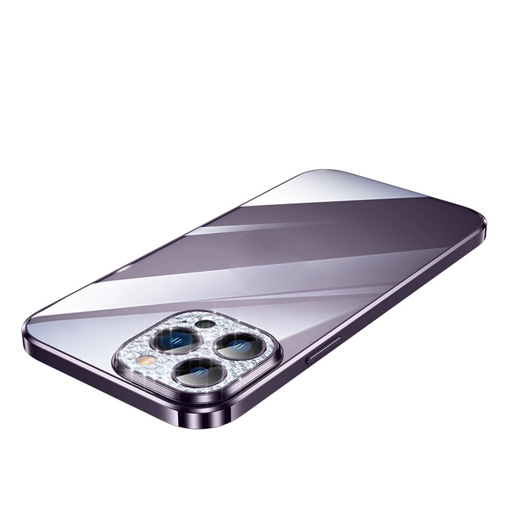 SULADA Glad Eye Series for iPhone 14 Pro Electroplate Edge TPU Clear Phone Case Rhinestone Decor Tempered Glass Full Camera Lens Protection Cover - Purple-1