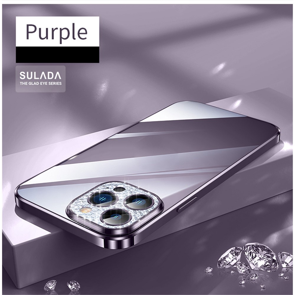 SULADA Glad Eye Series for iPhone 14 Pro Max Soft TPU Electroplated Phone Case Rhinestone Decor Tempered Glass Camera Lens Protection Clear Cover - Purple-2