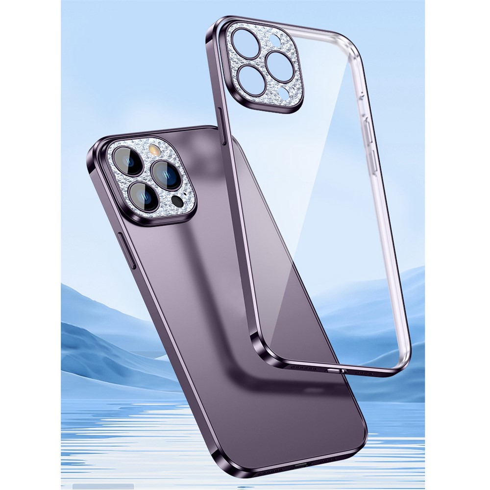 SULADA Glad Eye Series for iPhone 14 Pro Max Soft TPU Electroplated Phone Case Rhinestone Decor Tempered Glass Camera Lens Protection Clear Cover - Purple-4