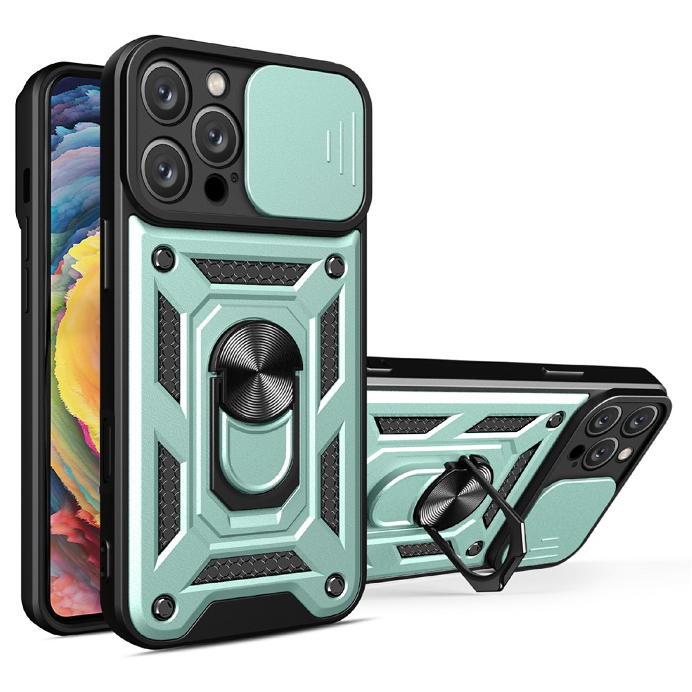 AMORUS For iPhone 16 Pro Max Case Kickstand PC + TPU Phone Cover with Camera Lens Slider - Green