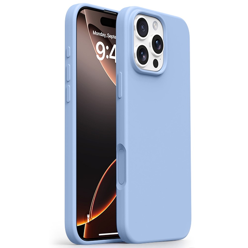 For iPhone 16 Pro Case Ultra Thin Liquid Silicone + PC Phone Cover with Camera Touch Control Button - Haze Blue