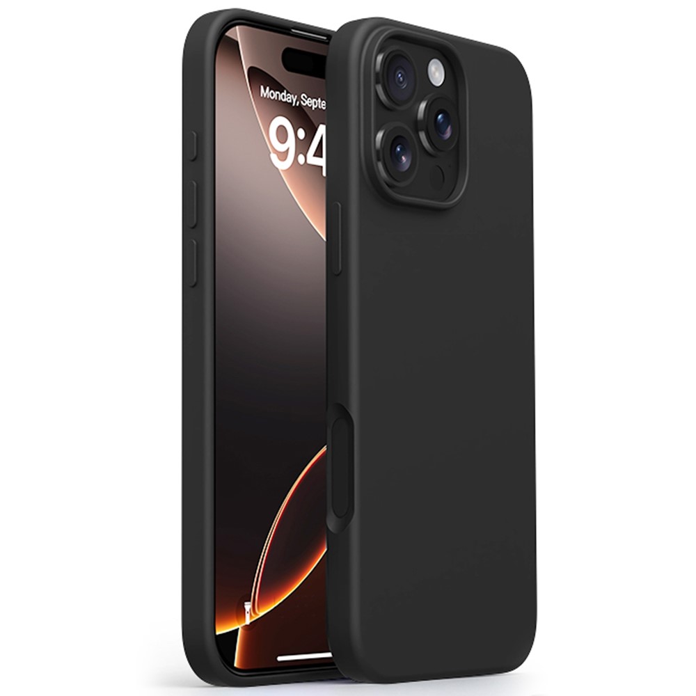 For iPhone 16 Pro Max Case Ultra Thin Liquid Silicone + PC Phone Cover with Camera Touch Control Button - Black