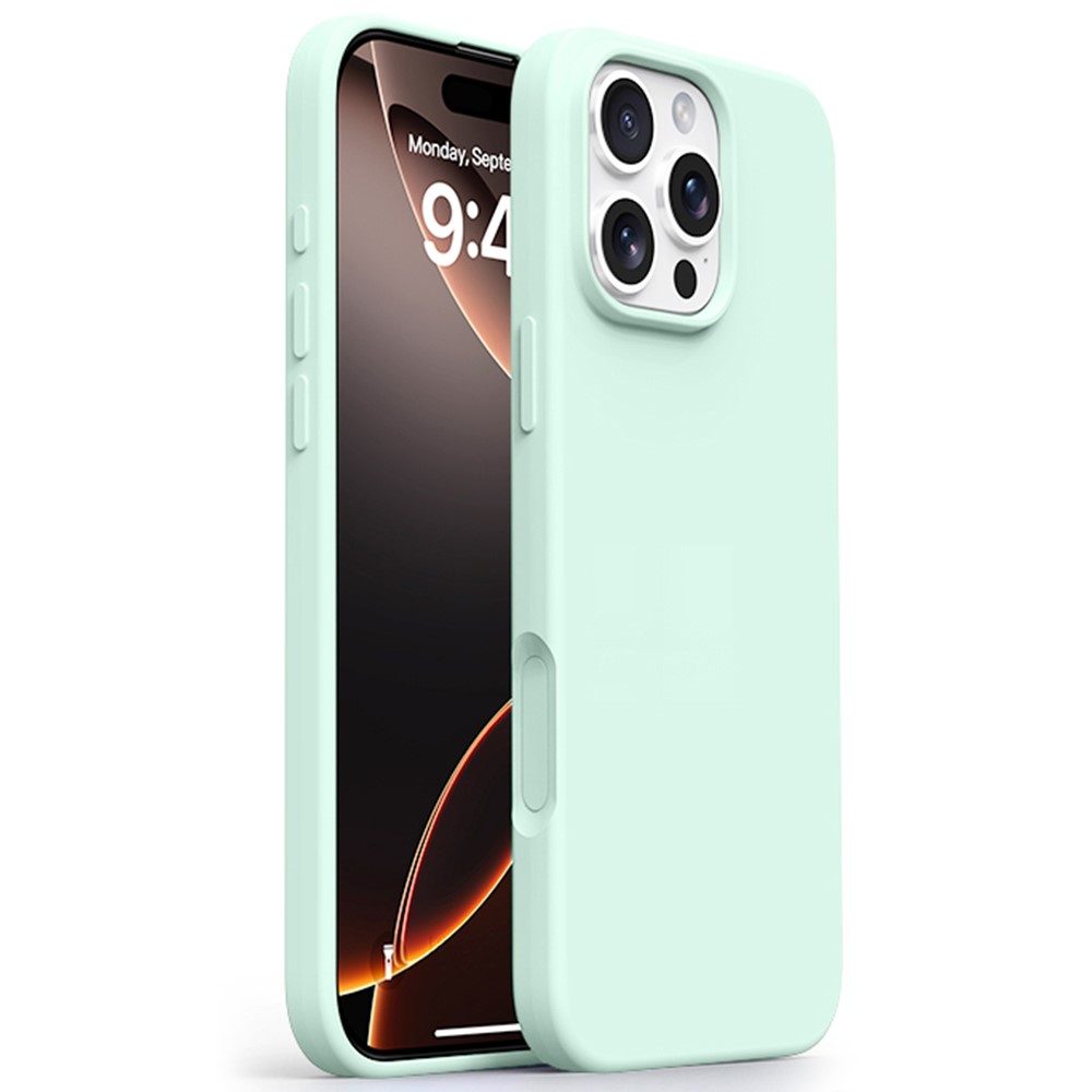 For iPhone 16 Pro Max Case Ultra Thin Liquid Silicone + PC Phone Cover with Camera Touch Control Button - Light Green