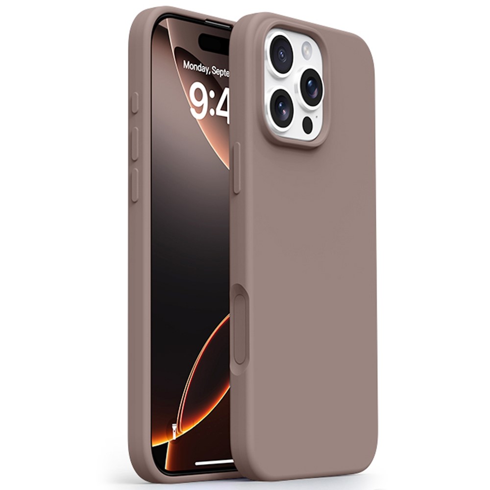 For iPhone 16 Pro Max Case Ultra Thin Liquid Silicone + PC Phone Cover with Camera Touch Control Button - Chestnut Brown