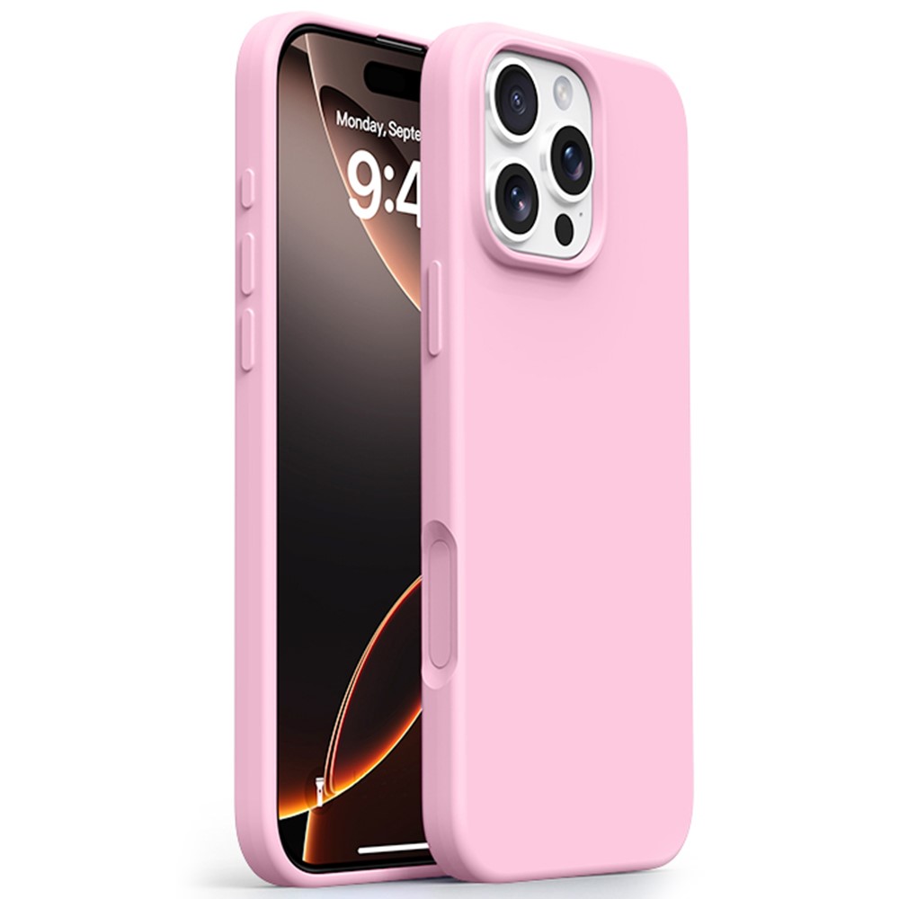 For iPhone 16 Pro Max Case Ultra Thin Liquid Silicone + PC Phone Cover with Camera Touch Control Button - Sakura Pink