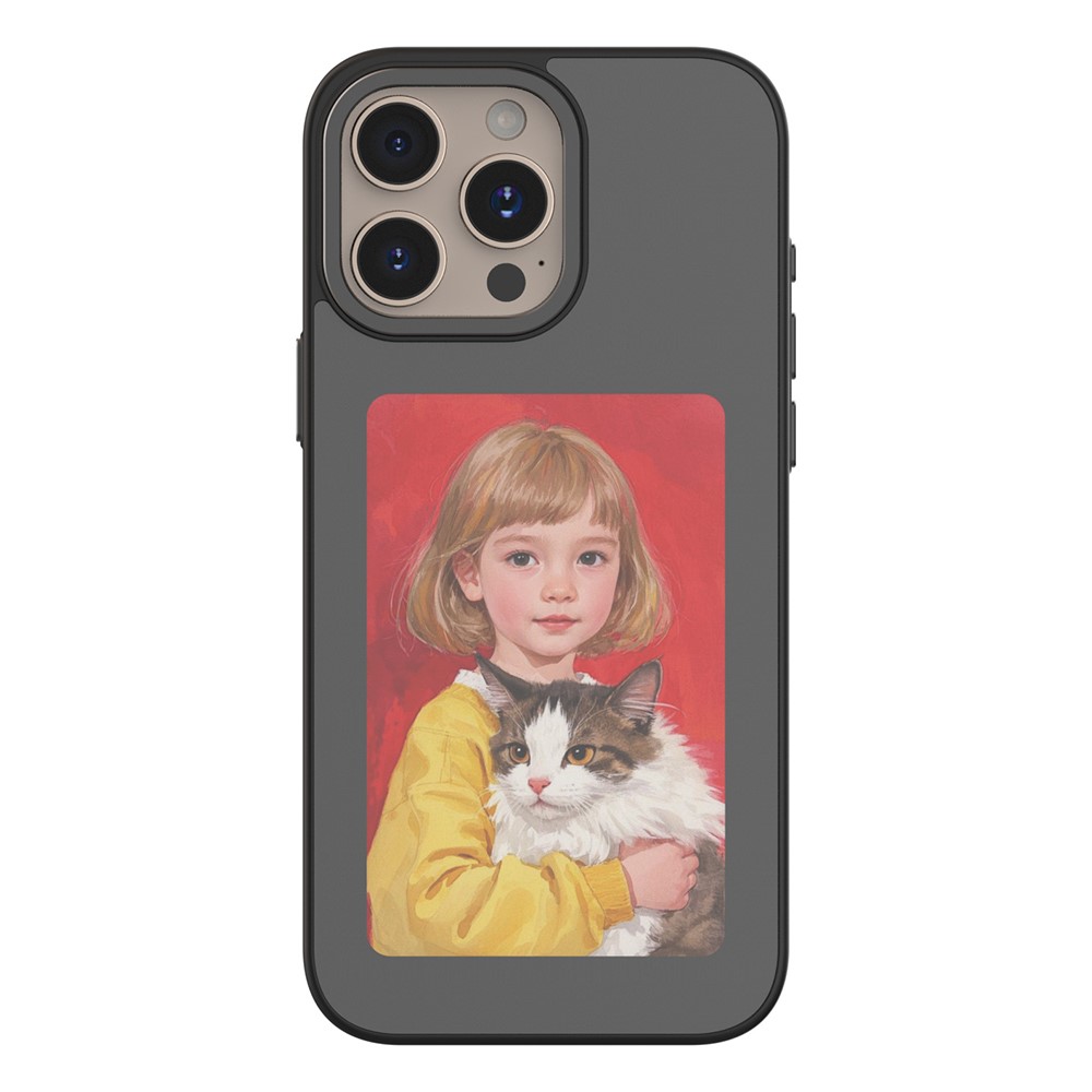 For iPhone 15 Pro E-Ink Case 4 inch HD 4 Colors NFC Smart Display Phone Cover - Black