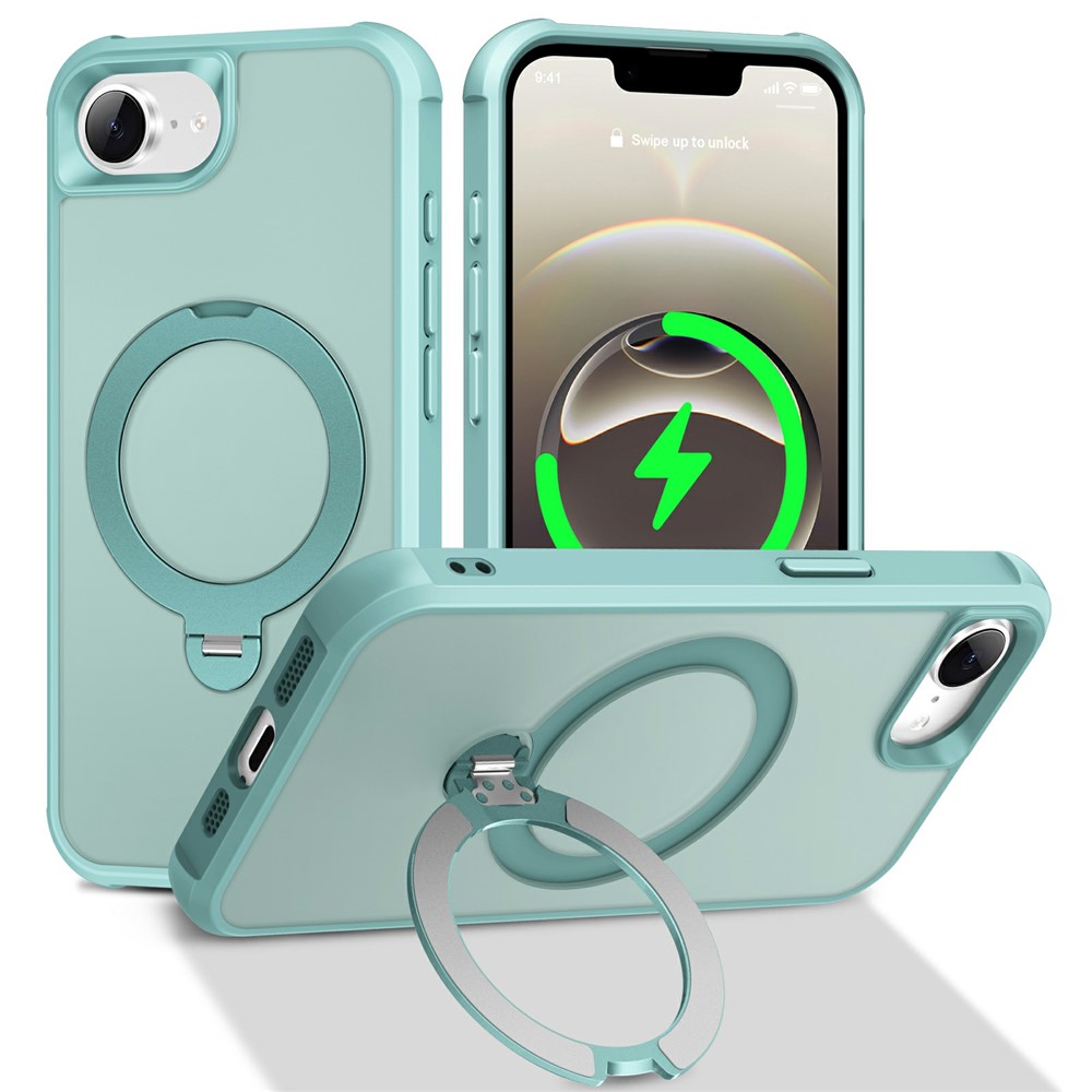 For iPhone 16e Case Compatible with MagSafe Rotatable Kickstand TPU + PC Shockproof Phone Cover - Lake Blue