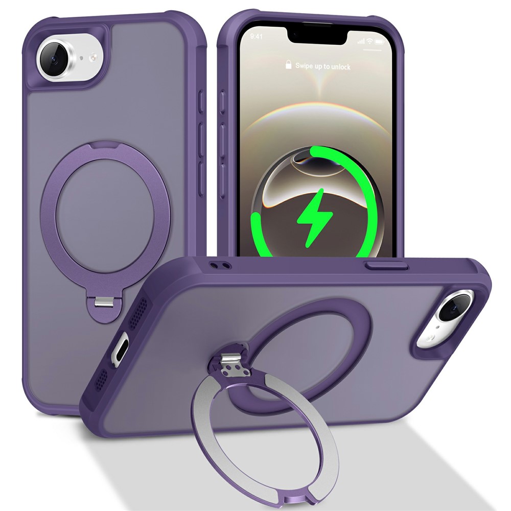 For iPhone 16e Case Compatible with MagSafe Rotatable Kickstand TPU + PC Shockproof Phone Cover - Purple