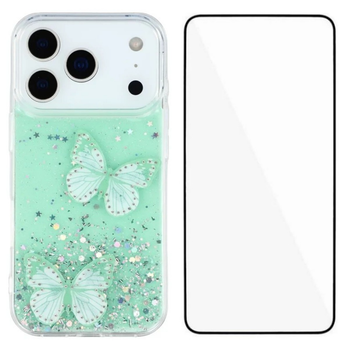For iPhone 17 Pro Max TPU Case WANLONFENG AW Series PVC Butterfly Epoxy Phone Cover with HD Film - Green