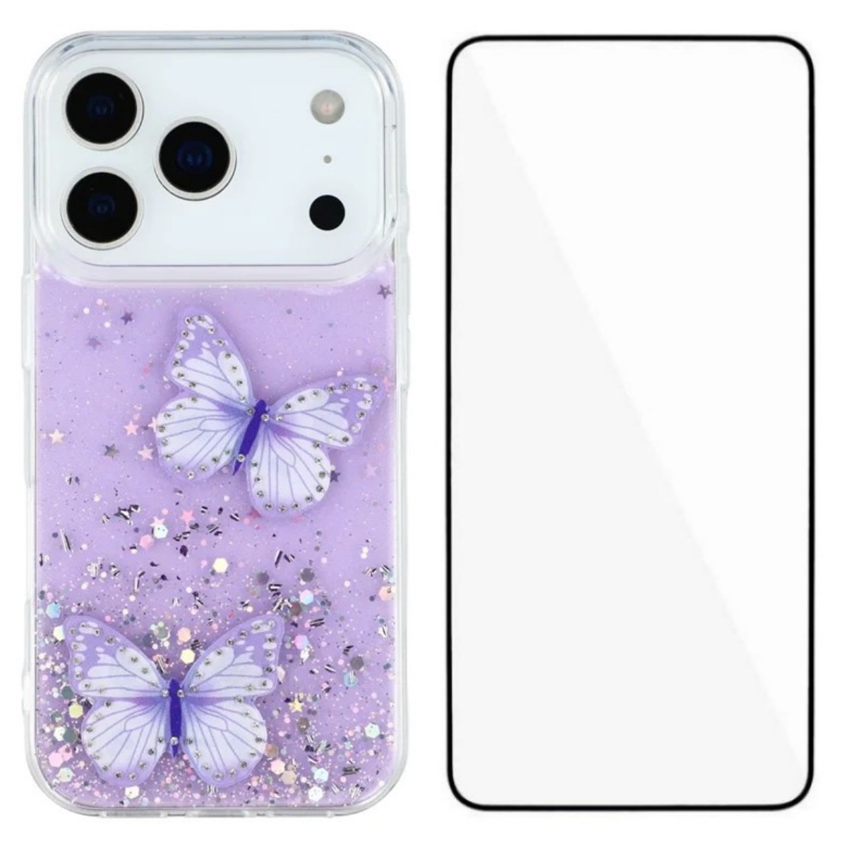 For iPhone 17 Pro Max TPU Case WANLONFENG AW Series PVC Butterfly Epoxy Phone Cover with HD Film - Purple
