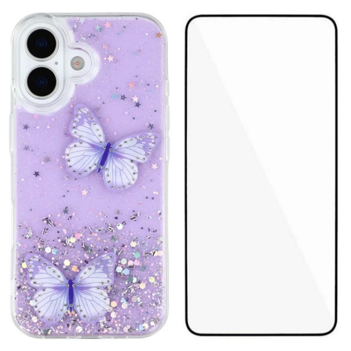 For iPhone 17 TPU Case WANLONFENG AW Series PVC Butterfly Epoxy Phone Cover with HD Film - Purple