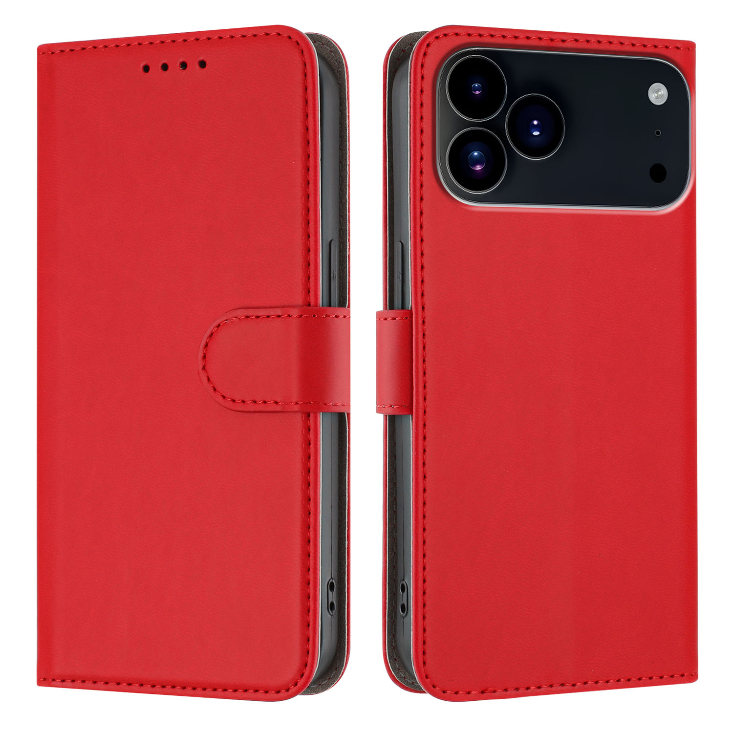 For iPhone 17 Pro Leather Case Solid Color Phone Cover with Wallet - Red