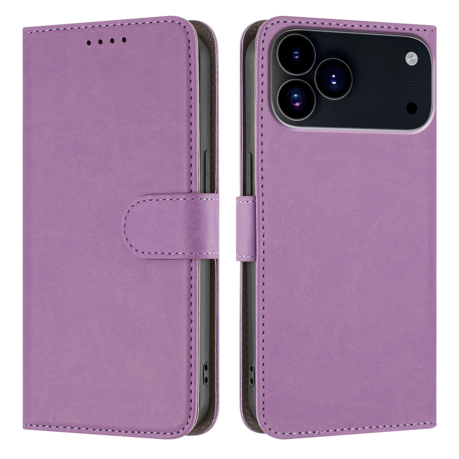 For iPhone 17 Pro Leather Case Solid Color Phone Cover with Wallet - Light Purple
