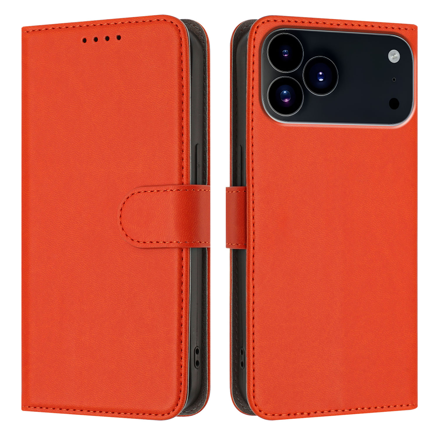 For iPhone 17 Pro Leather Case Solid Color Phone Cover with Wallet - Orange