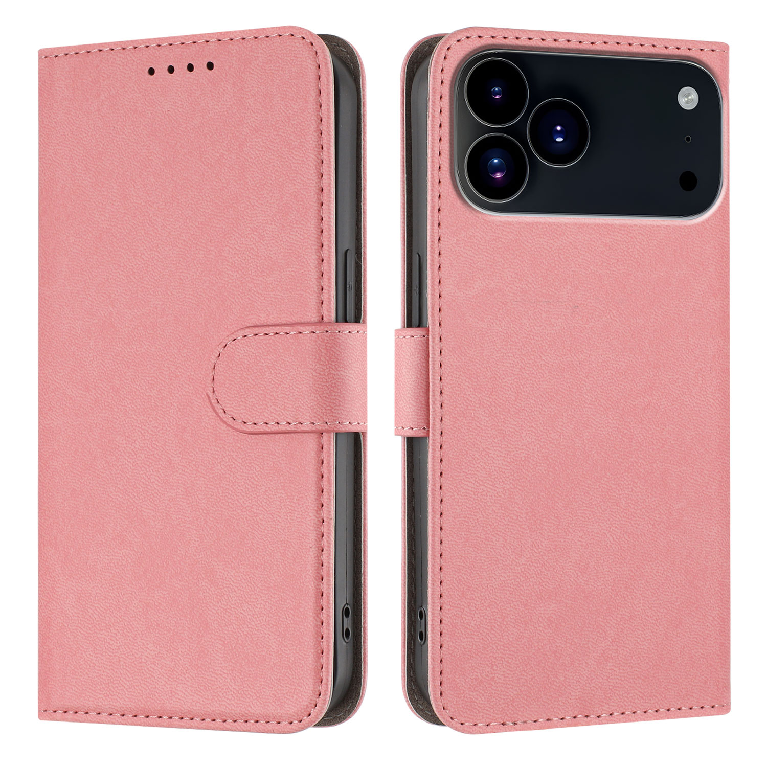 For iPhone 17 Pro Max Leather Case Solid Color Phone Cover with Wallet - Pink