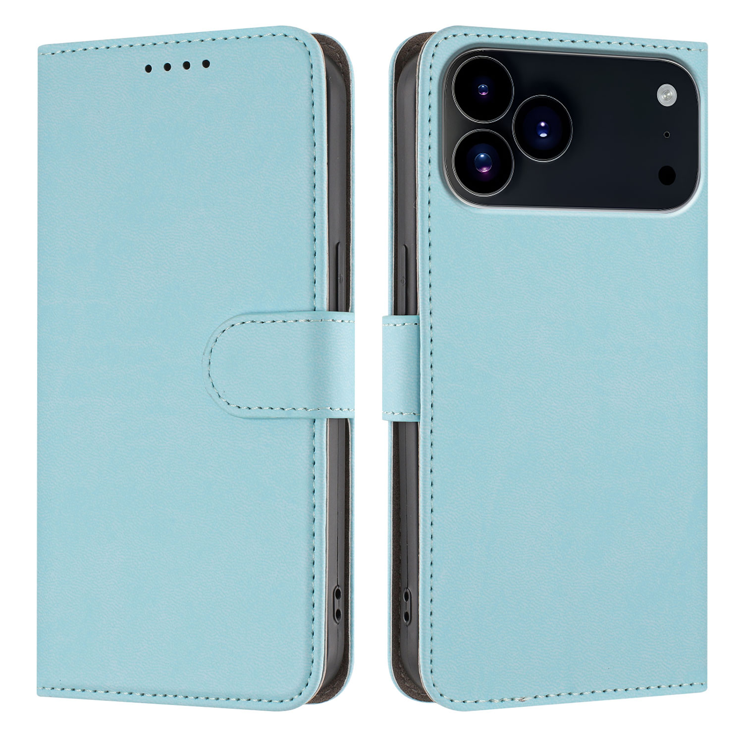 For iPhone 17 Pro Max Leather Case Solid Color Phone Cover with Wallet - Baby Blue