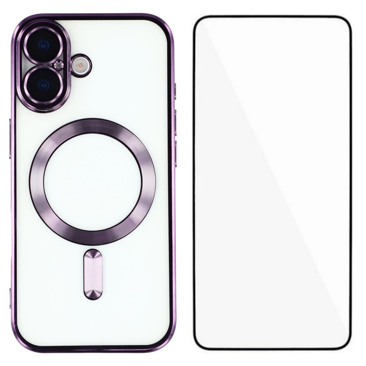 For iPhone 17 Magnetic Case WANLONFENG Full Protection Electroplated TPU Cover with Tempered Glass - Dark Purple