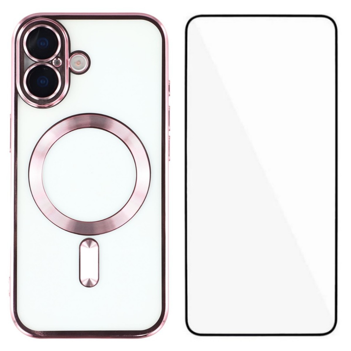 For iPhone 17 Magnetic Case WANLONFENG Full Protection Electroplated TPU Cover with Tempered Glass - Pink
