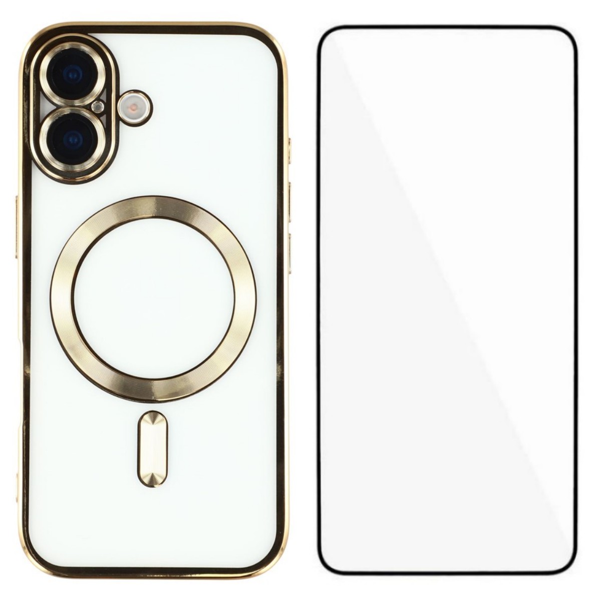 For iPhone 17 Magnetic Case WANLONFENG Full Protection Electroplated TPU Cover with Tempered Glass - Gold