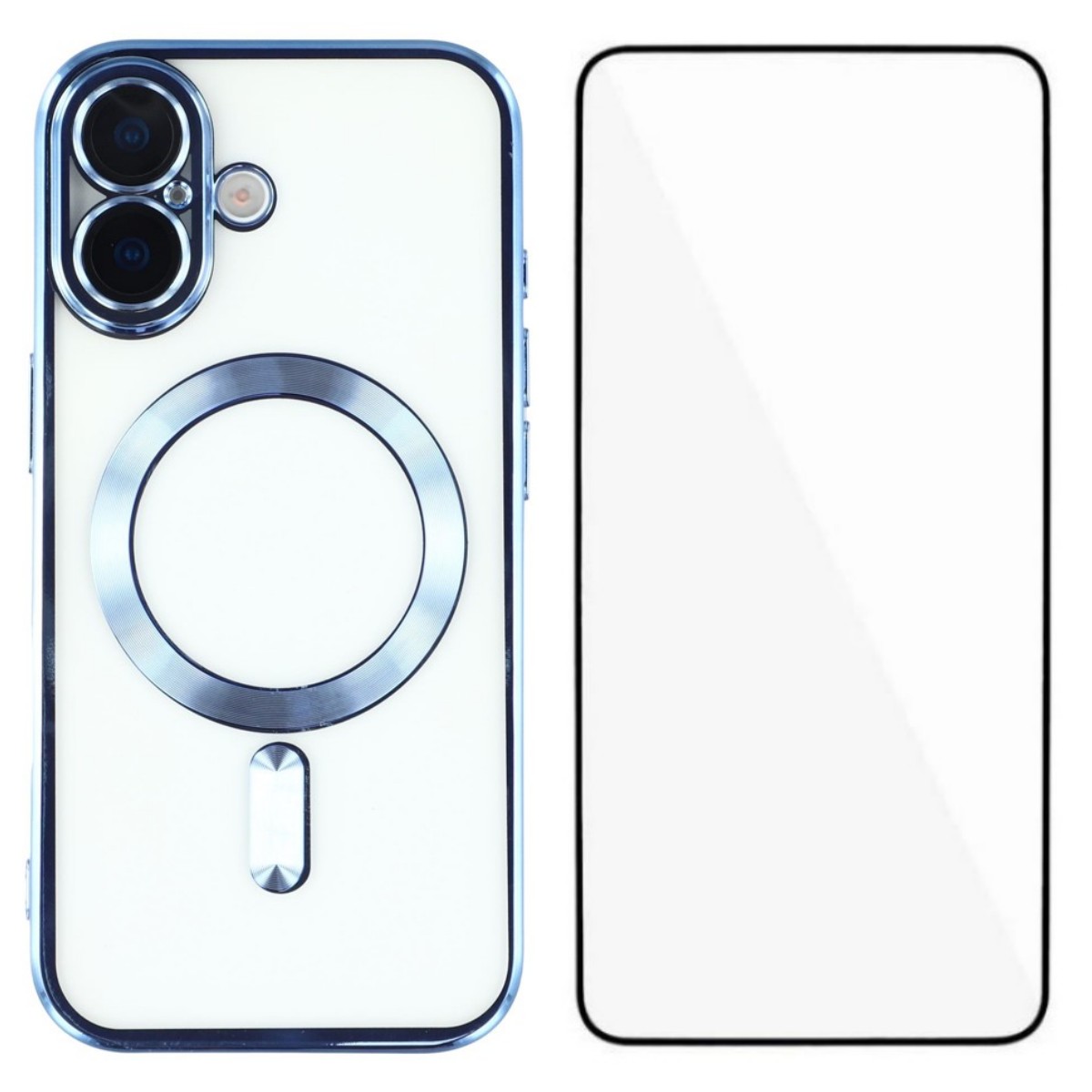 For iPhone 17 Magnetic Case WANLONFENG Full Protection Electroplated TPU Cover with Tempered Glass - Blue