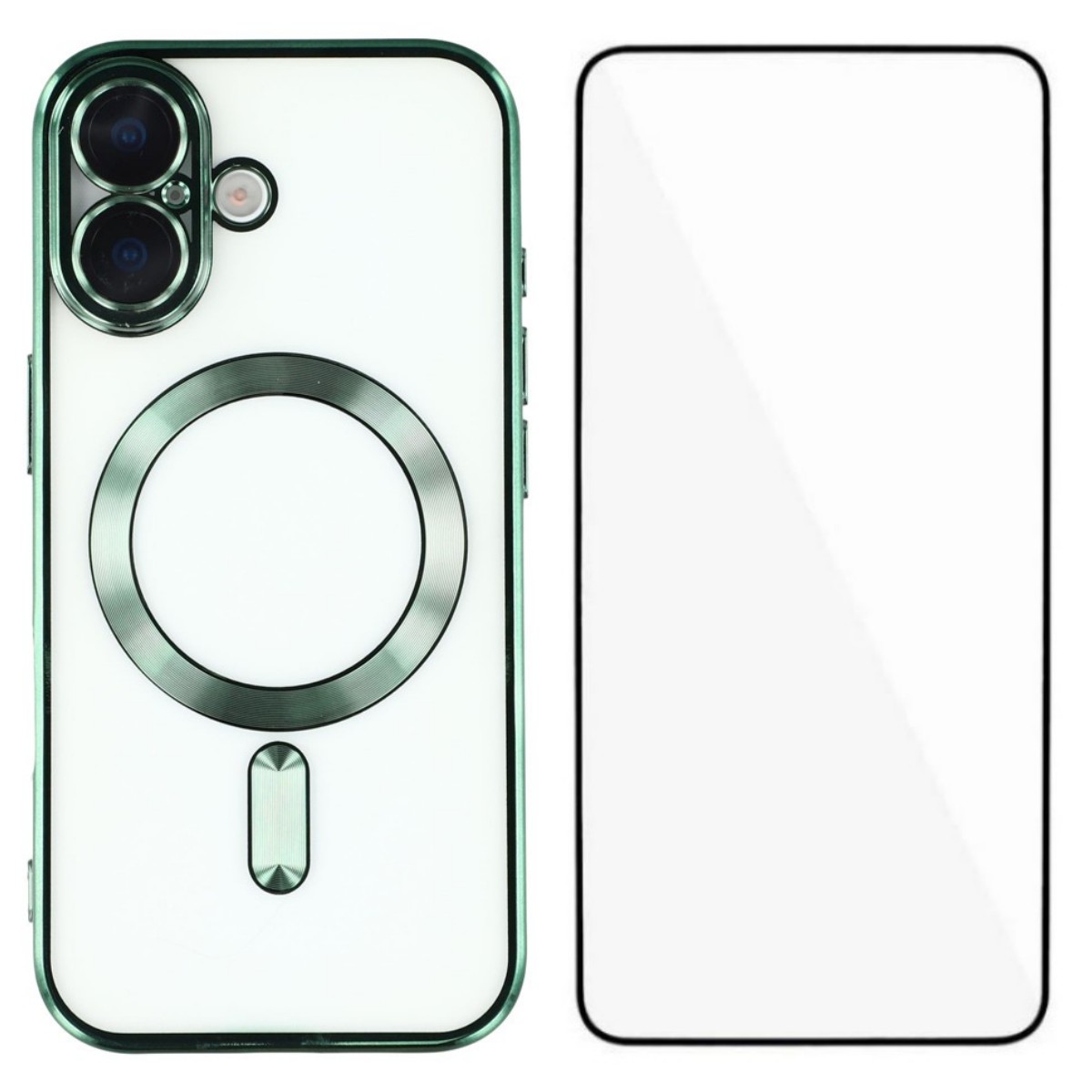 For iPhone 17 Magnetic Case WANLONFENG Full Protection Electroplated TPU Cover with Tempered Glass - Green