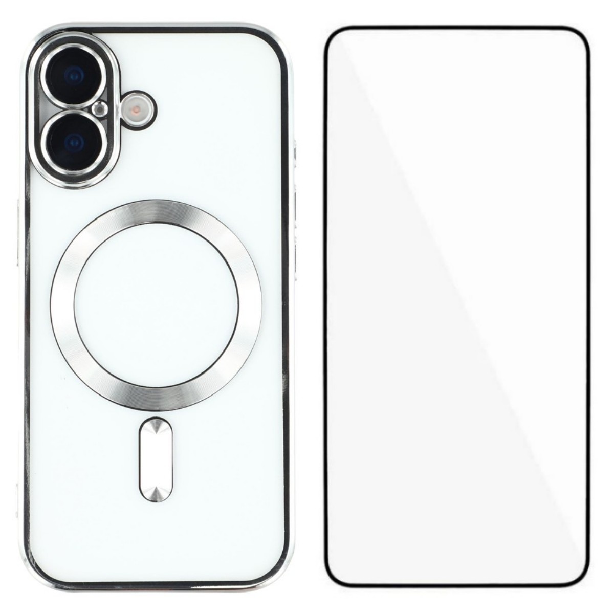 For iPhone 17 Magnetic Case WANLONFENG Full Protection Electroplated TPU Cover with Tempered Glass - Silver