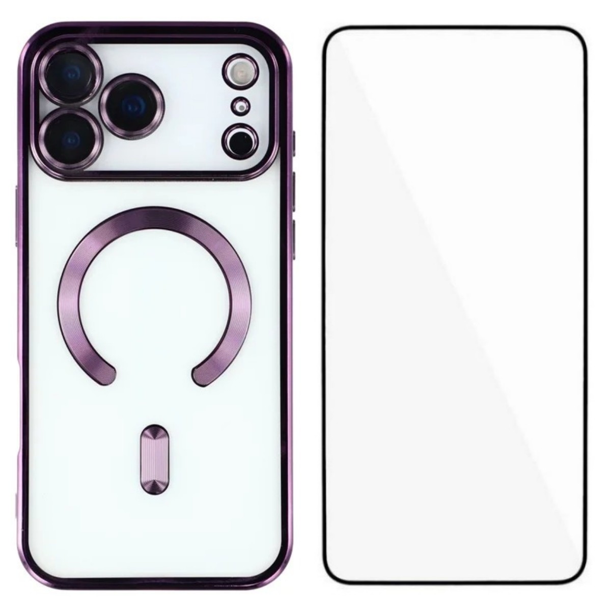 For iPhone 17 Pro Magnetic Case WANLONFENG Full Protection Electroplated TPU Cover with Tempered Glass - Dark Purple