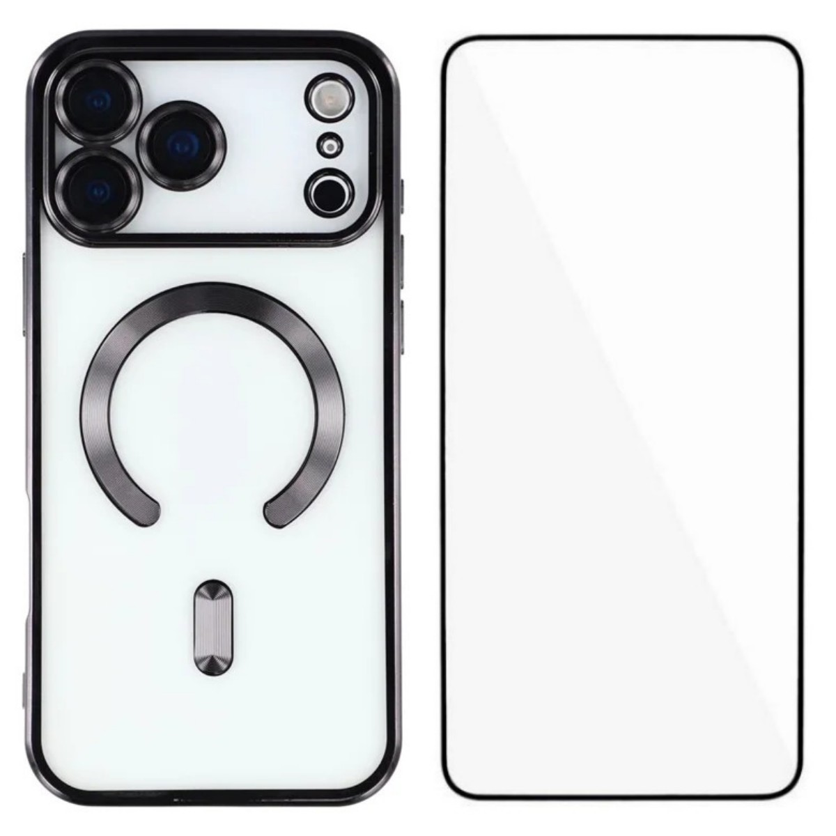 For iPhone 17 Pro Magnetic Case WANLONFENG Full Protection Electroplated TPU Cover with Tempered Glass - Black