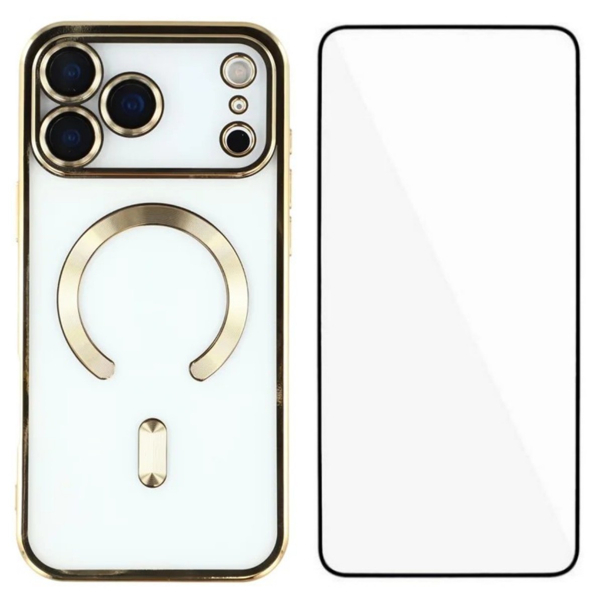 For iPhone 17 Pro Magnetic Case WANLONFENG Full Protection Electroplated TPU Cover with Tempered Glass - Gold
