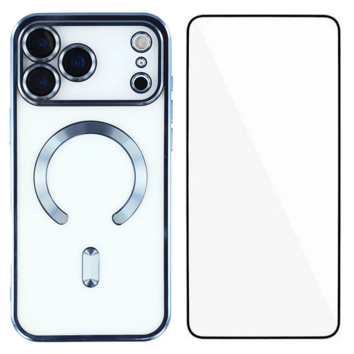 For iPhone 17 Pro Magnetic Case WANLONFENG Full Protection Electroplated TPU Cover with Tempered Glass - Blue