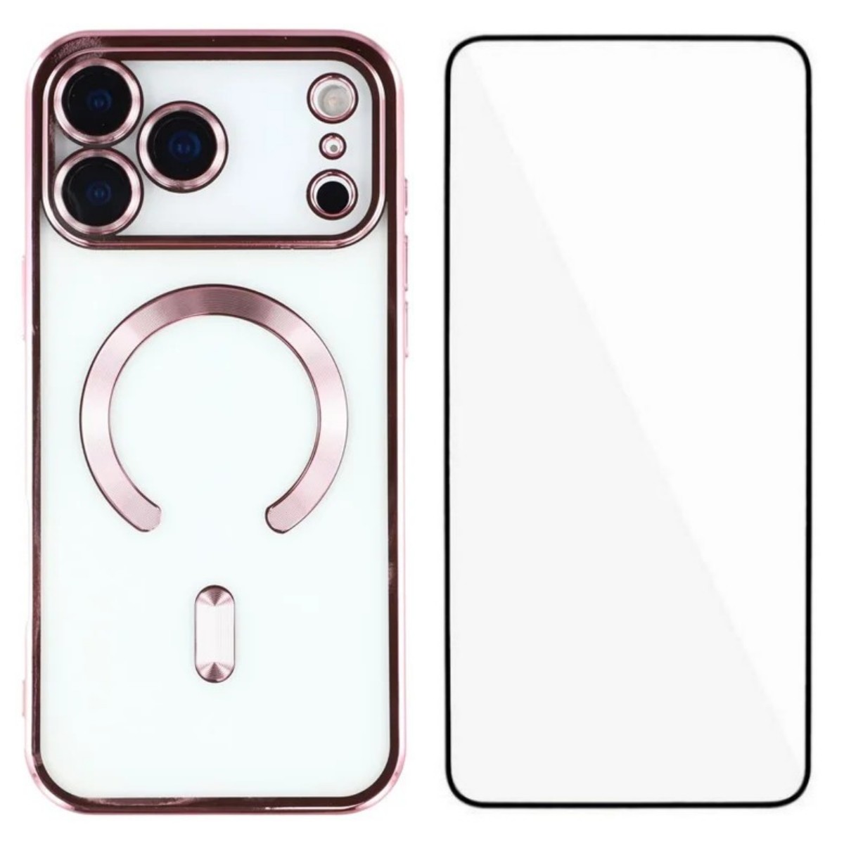 For iPhone 17 Pro Max Magnetic Case WANLONFENG Full Protection Electroplated TPU Cover with Tempered Glass - Pink