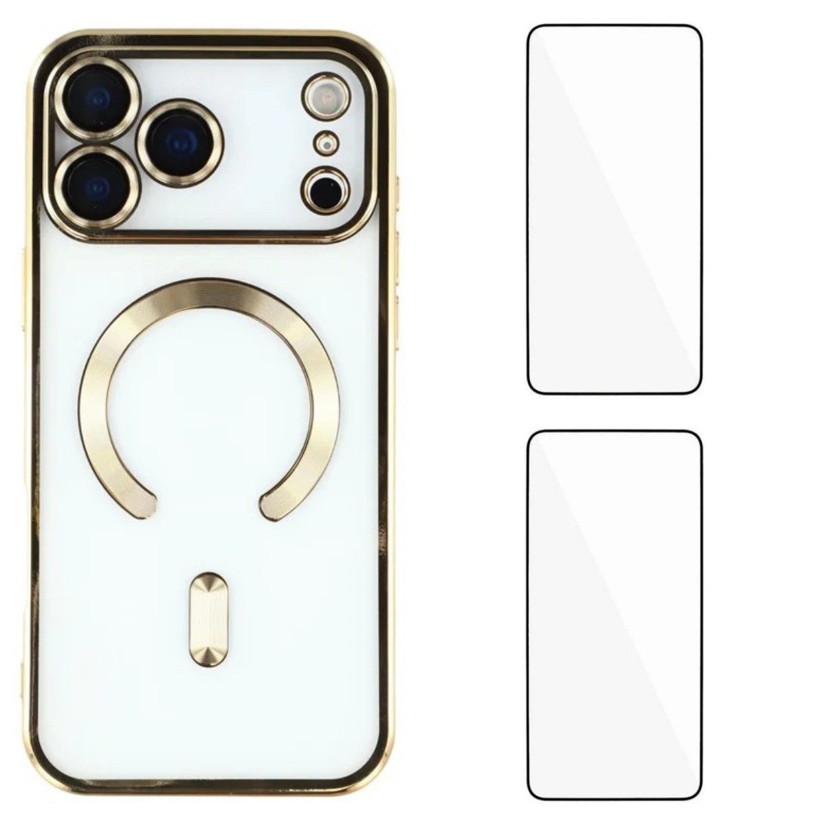For iPhone 17 Pro Magnetic Case WANLONFENG Electroplated TPU Cover with Lens Film + 2Pcs Tempered Glass - Gold