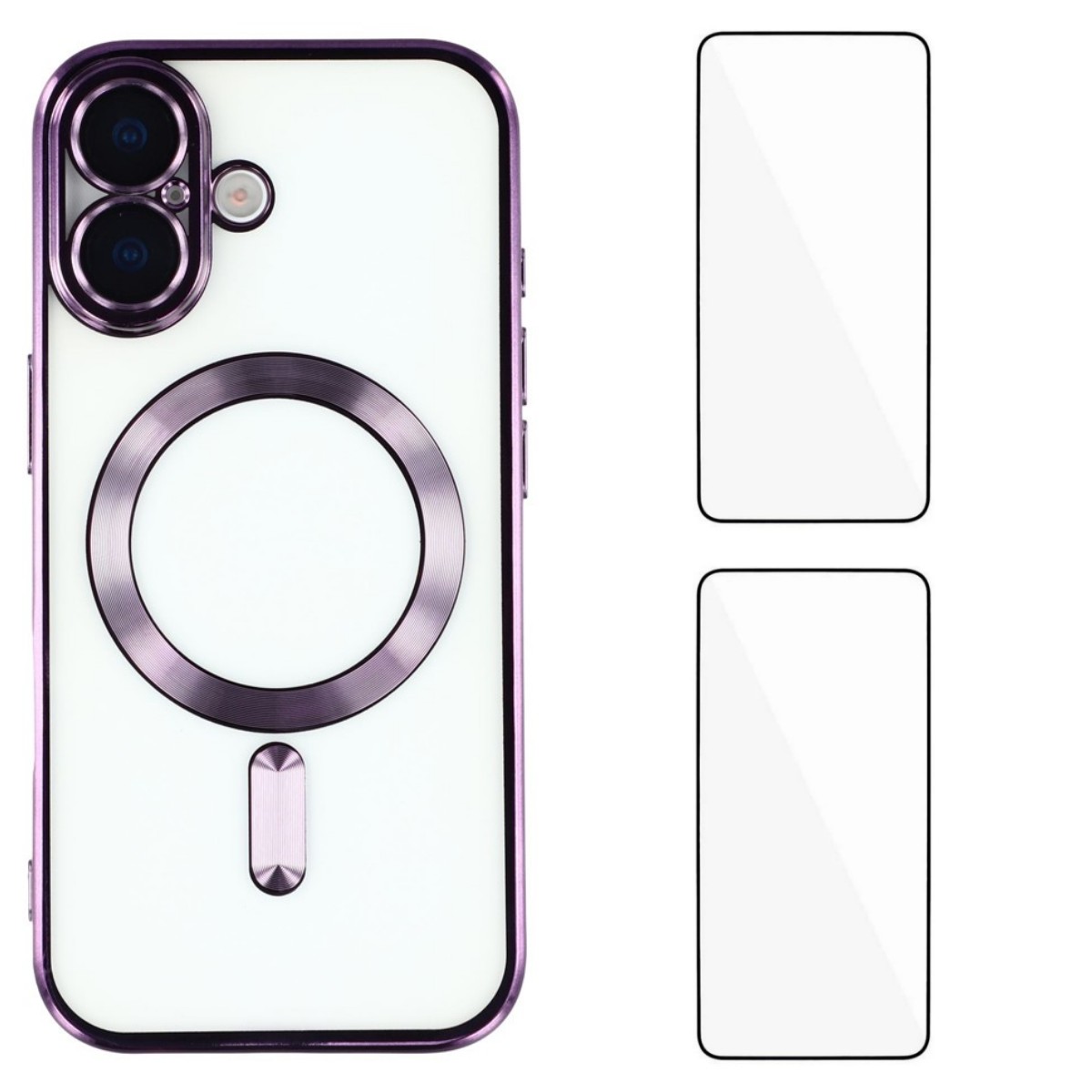 For iPhone 17 Magnetic Case WANLONFENG Electroplated TPU Cover with Lens Film + 2Pcs Tempered Glass - Dark Purple
