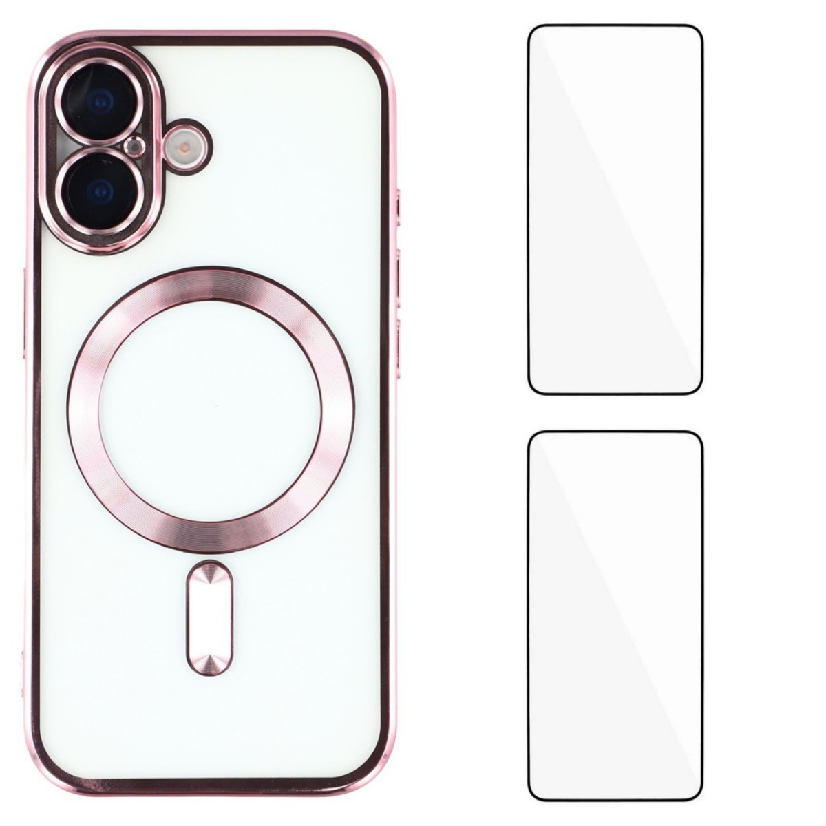 For iPhone 17 Magnetic Case WANLONFENG Electroplated TPU Cover with Lens Film + 2Pcs Tempered Glass - Pink