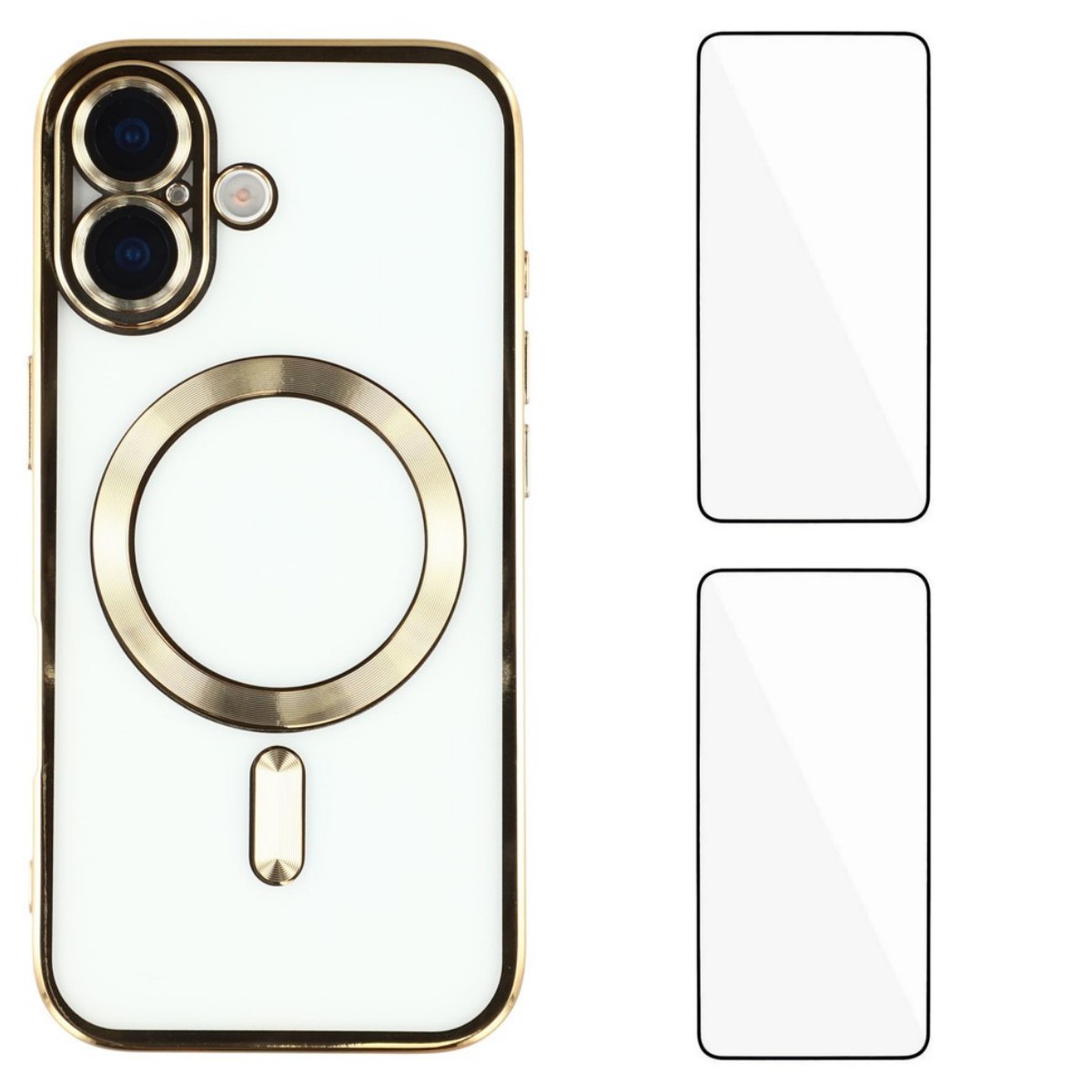 For iPhone 17 Magnetic Case WANLONFENG Electroplated TPU Cover with Lens Film + 2Pcs Tempered Glass - Gold