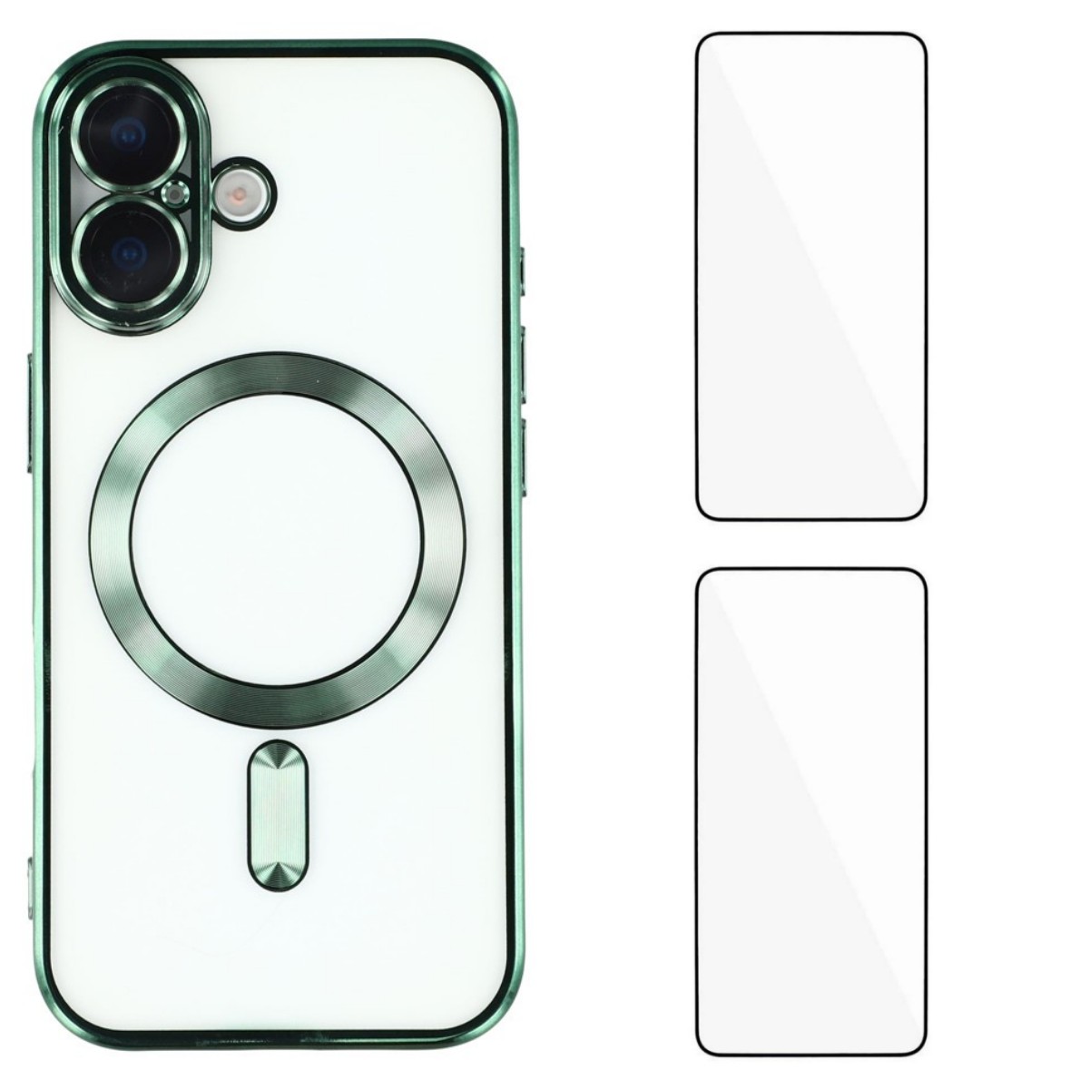 For iPhone 17 Magnetic Case WANLONFENG Electroplated TPU Cover with Lens Film + 2Pcs Tempered Glass - Green
